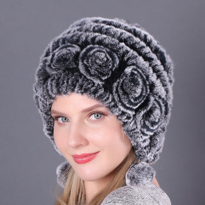 Women's Warm Thickened Earflaps Fur Rex Rabbit Hats & Caps