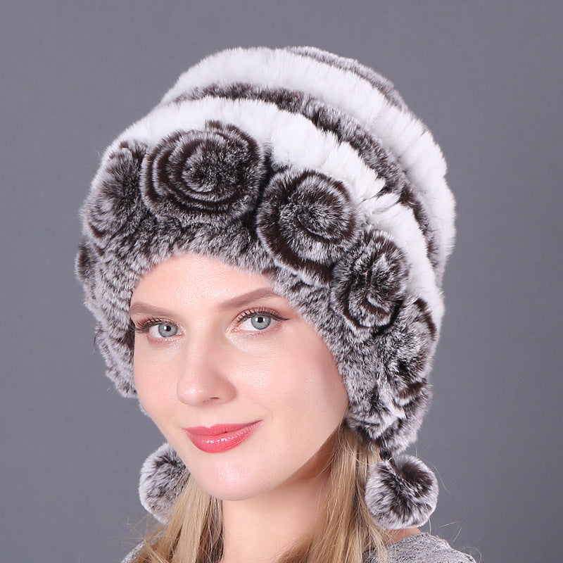 Women's Warm Thickened Earflaps Fur Rex Rabbit Hats & Caps