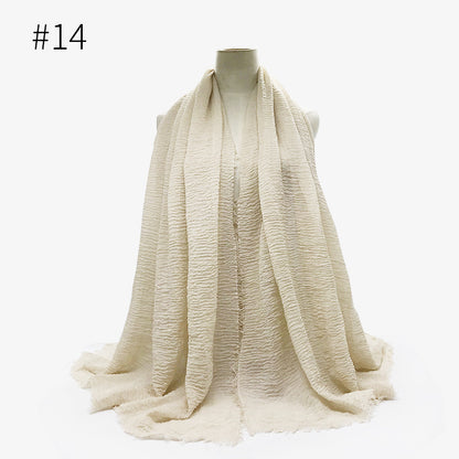 Women's Color Woolen Cotton Monochrome Split Wrinkle Scarfs