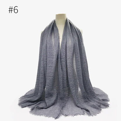 Women's Color Woolen Cotton Monochrome Split Wrinkle Scarfs