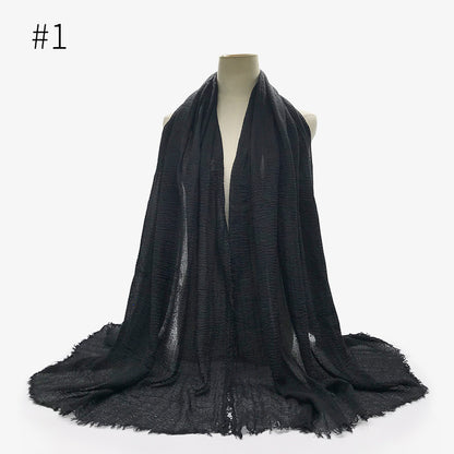 Women's Color Woolen Cotton Monochrome Split Wrinkle Scarfs