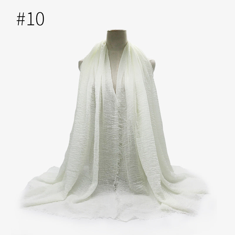 Women's Color Woolen Cotton Monochrome Split Wrinkle Scarfs