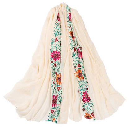 Women's Ethnic Style Fashionable Cotton Vintage Travel Shawl Flower Scarfs