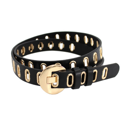 Women's Porous Round Buckle Jeans Strap Golden Belts