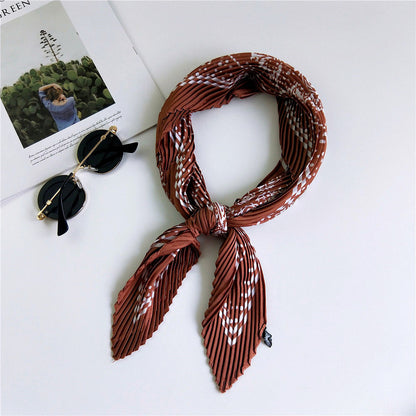 Women's Pleated Korean Style Small Square Towel Scarfs