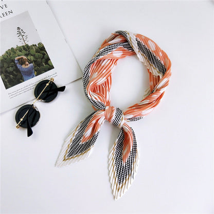 Women's Pleated Korean Style Small Square Towel Scarfs