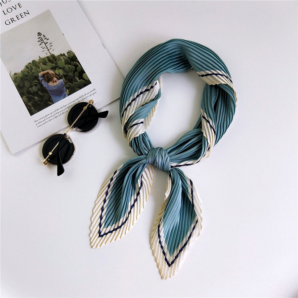 Women's Pleated Korean Style Small Square Towel Scarfs