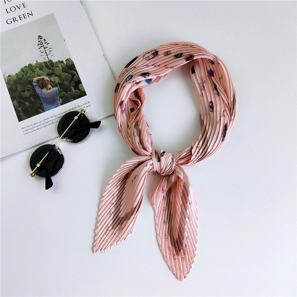 Women's Pleated Korean Style Small Square Towel Scarfs