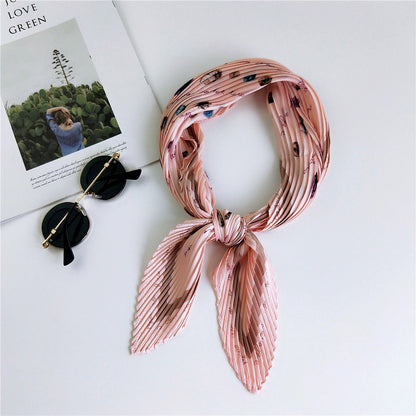 Women's Pleated Korean Style Small Square Towel Scarfs