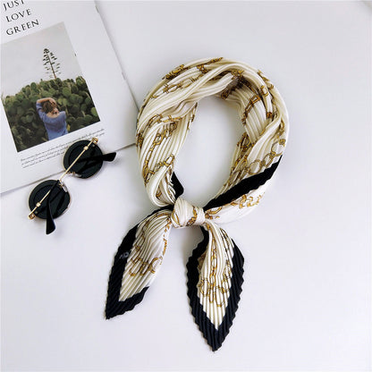 Women's Pleated Korean Style Small Square Towel Scarfs