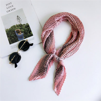 Women's Pleated Korean Style Small Square Towel Scarfs