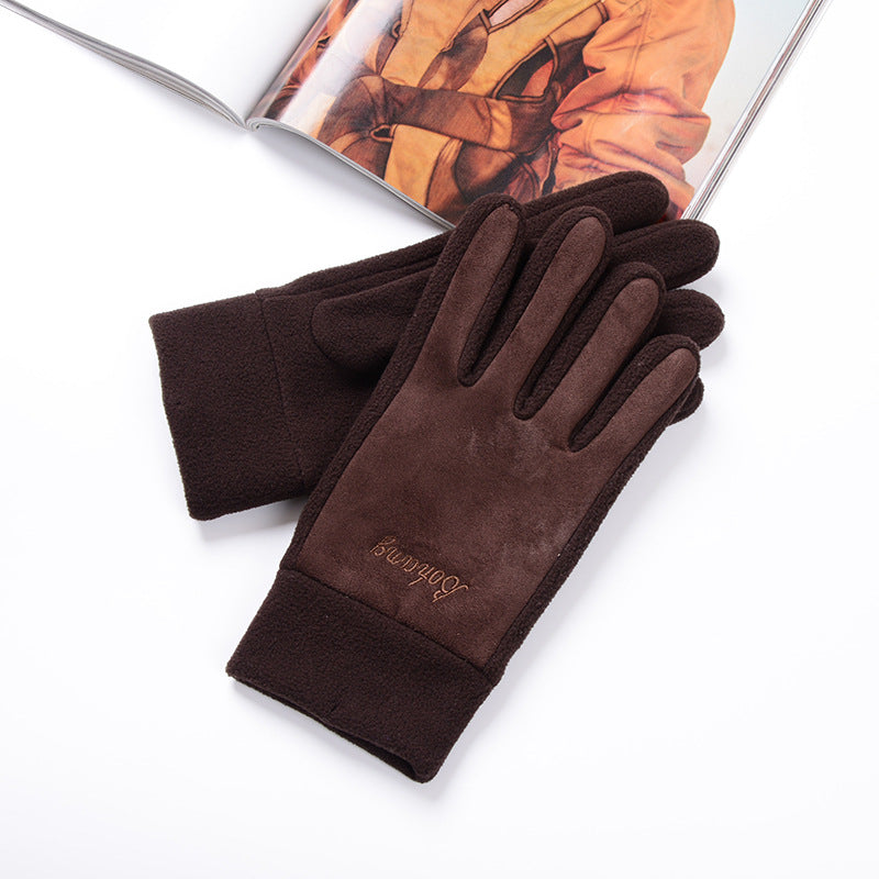 Men's Fleece Suede Touch Screen Winter Outdoor Gloves