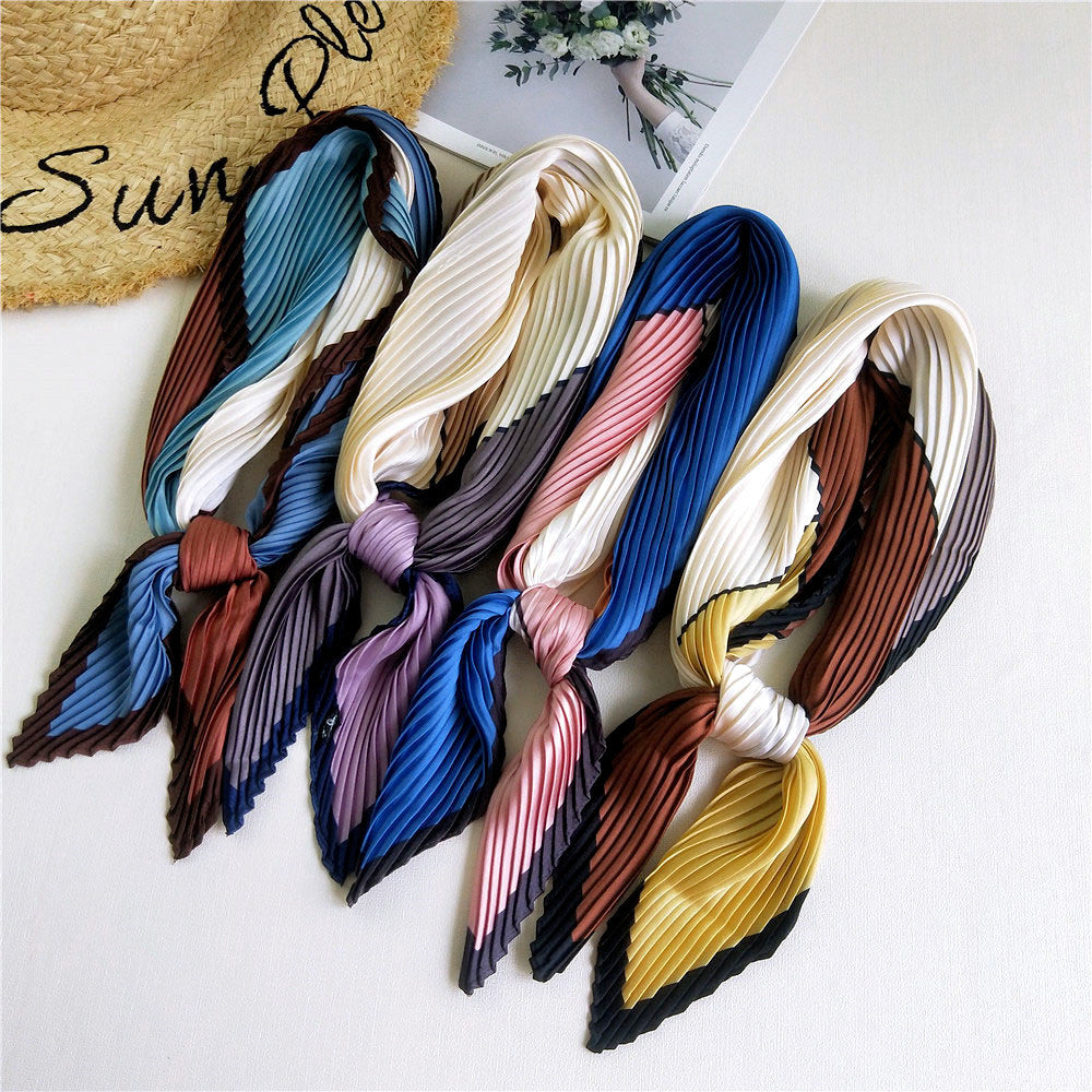 Women's Pleated Korean Style Small Square Towel Scarfs