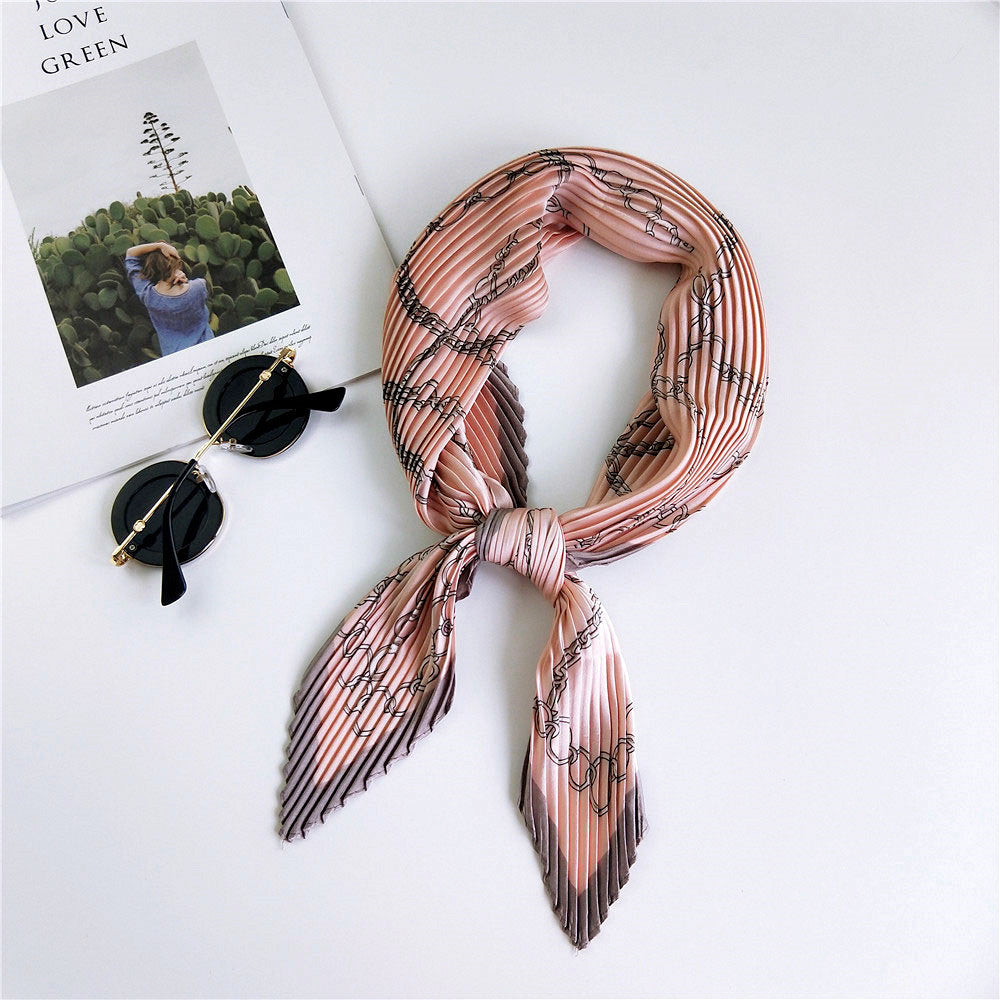 Women's Pleated Korean Style Small Square Towel Scarfs