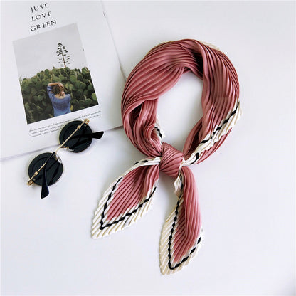 Women's Pleated Korean Style Small Square Towel Scarfs