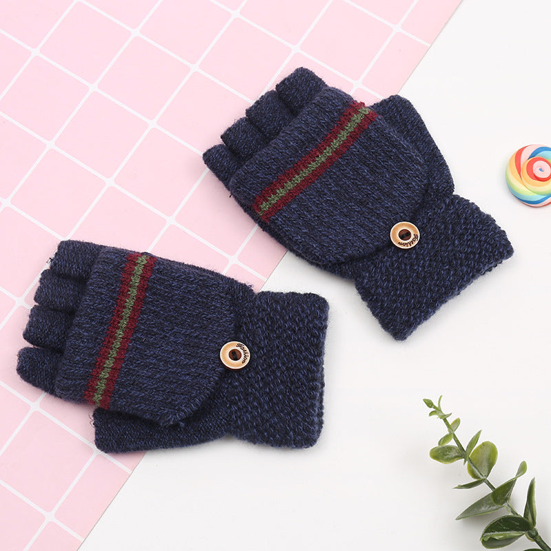 Men's & Children's Style Trendy Striped Half Finger Flip Gloves