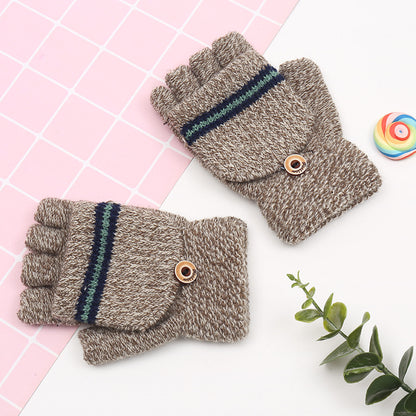 Men's & Children's Style Trendy Striped Half Finger Flip Gloves