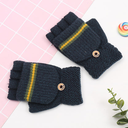 Men's & Children's Style Trendy Striped Half Finger Flip Gloves