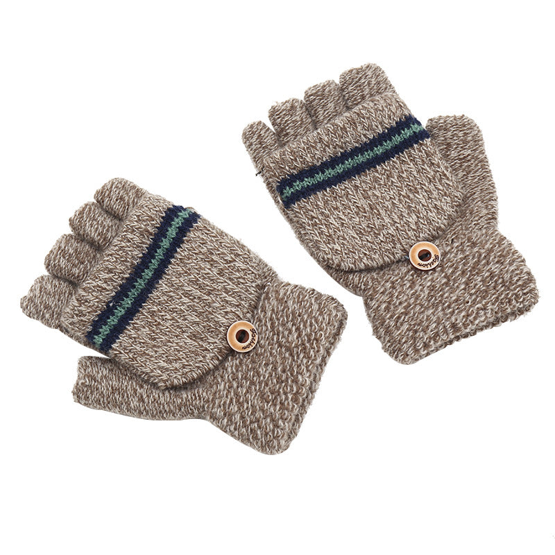 Men's & Children's Style Trendy Striped Half Finger Flip Gloves