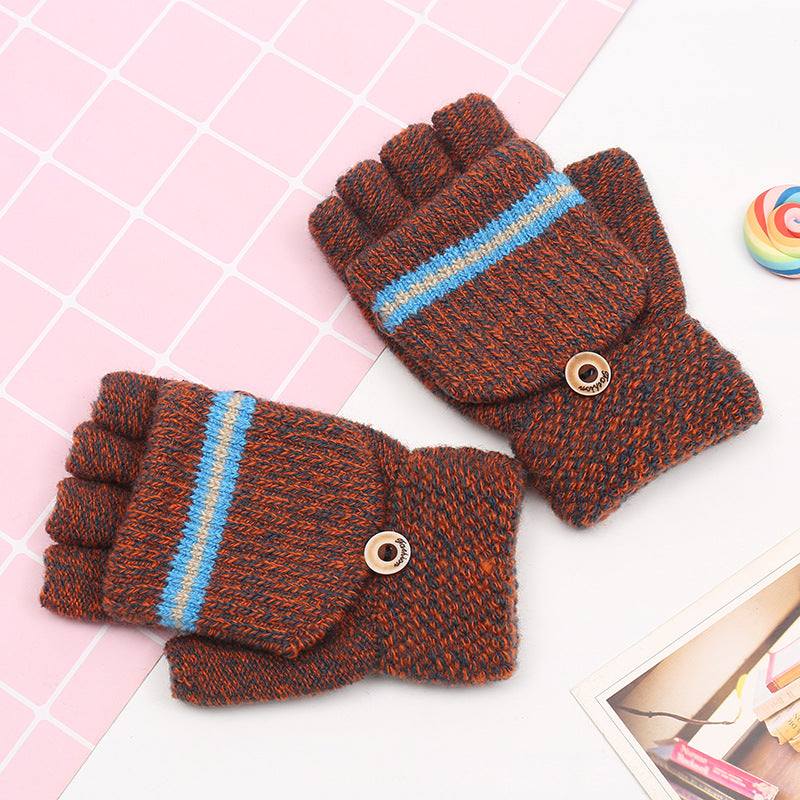 Men's & Children's Style Trendy Striped Half Finger Flip Gloves