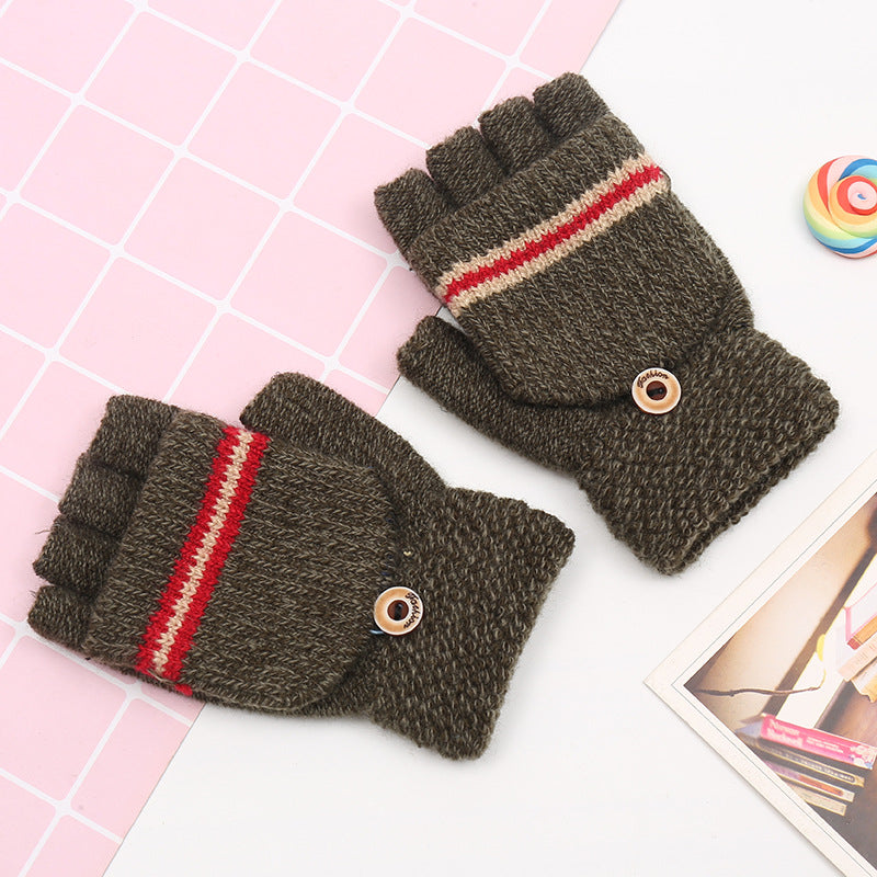 Men's & Children's Style Trendy Striped Half Finger Flip Gloves