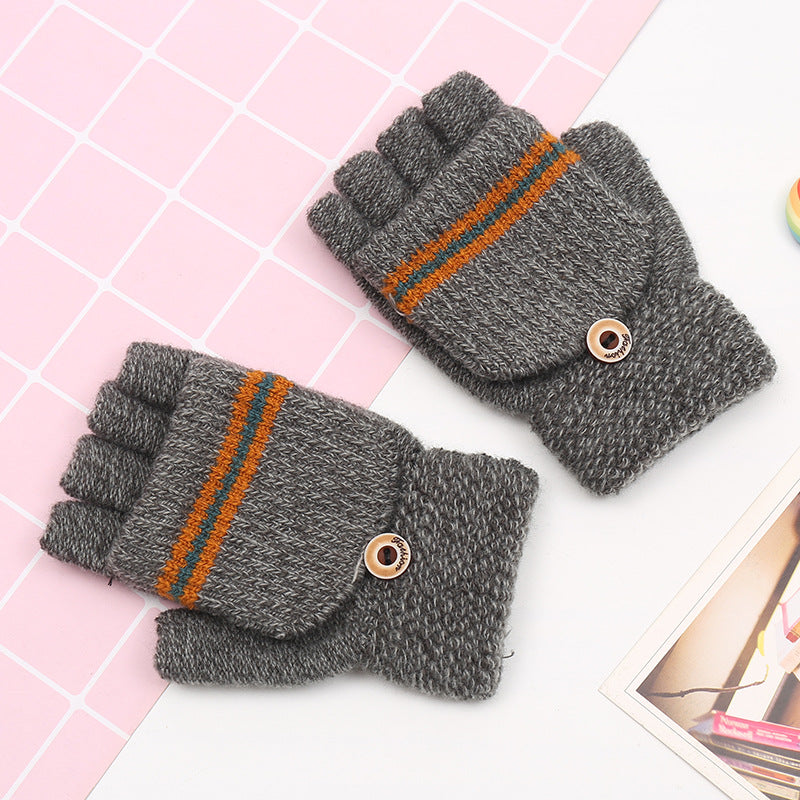 Men's & Children's Style Trendy Striped Half Finger Flip Gloves