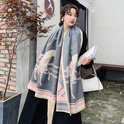 Women's Cashmere Mid-length Air Conditioning Shawl Retro Scarfs