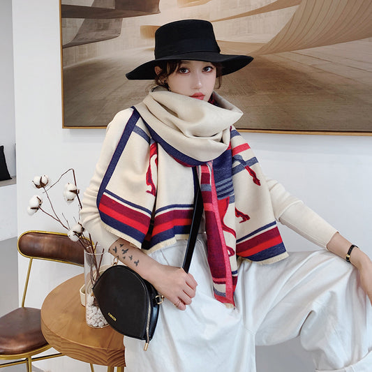 Women's Cashmere Mid-length Air Conditioning Shawl Retro Scarfs