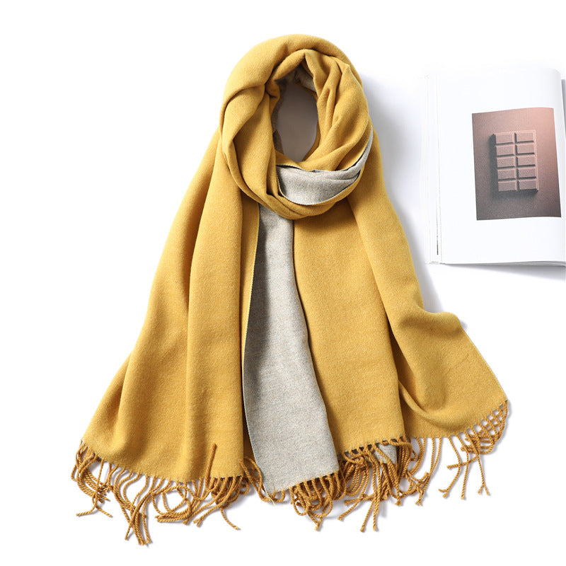 Women's & Men's Cashmere Winter Thickened Warm Double-sided Two-color Scarfs