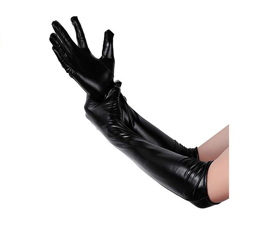 Patent Leather Tight Extended Bright Coated Pole Dance Gloves