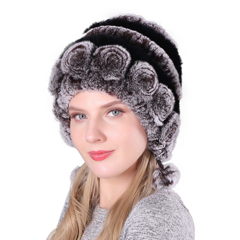 Women's Warm Thickened Earflaps Fur Rex Rabbit Hats & Caps