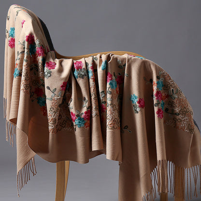 Embroidered Female Winter Ethnic Style Grassland Scarfs