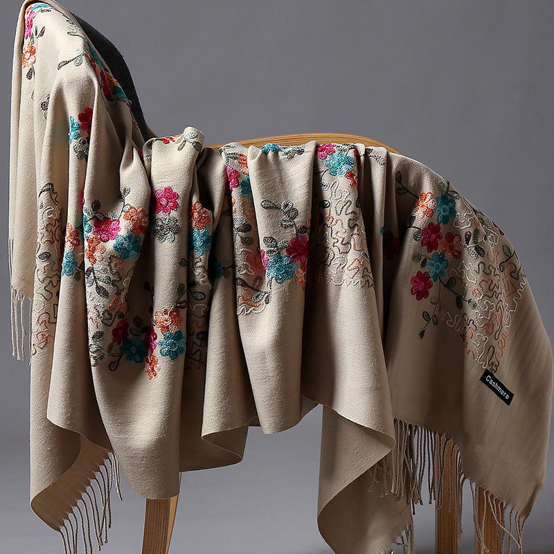 Embroidered Female Winter Ethnic Style Grassland Scarfs