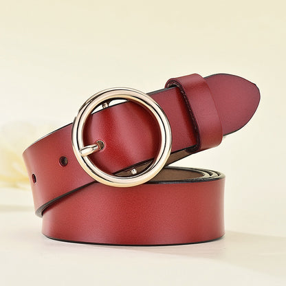 Women's Leather Round Buckle Cowhide Korean Style Belts