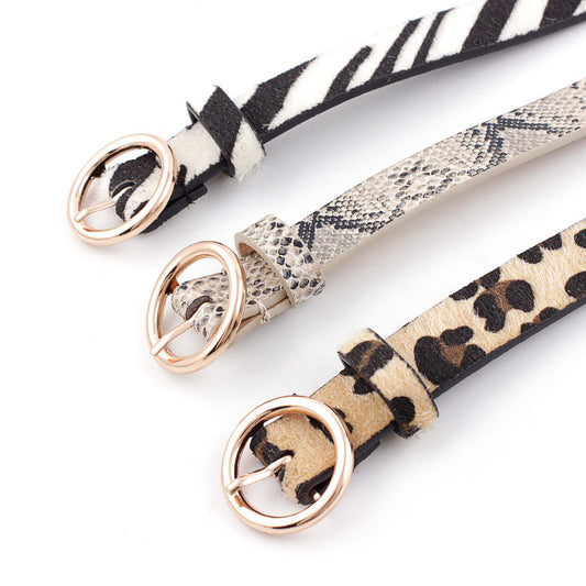 Fashion Round Buckle Leopard Print Snake Pattern Belts