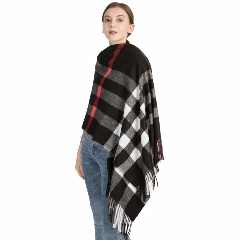 Women's Large Plaid Tassel Shawl Fashionable Warm Scarfs