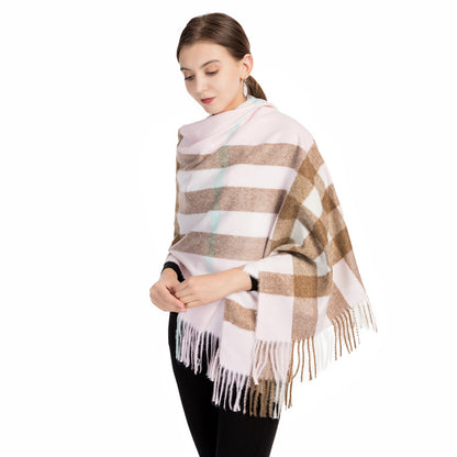 Women's Large Plaid Tassel Shawl Fashionable Warm Scarfs