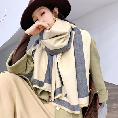 Women's Winter Color Matching Warm Letters Double-sided Thickened Scarfs