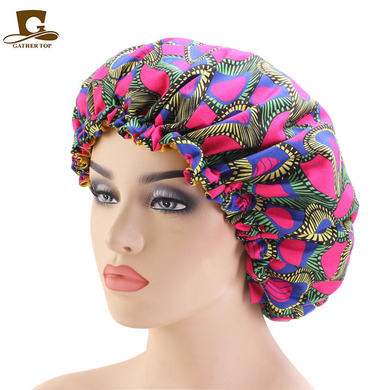 African Batik Printing Double Layer Round Satin Nightcap Beauty Hats & Caps