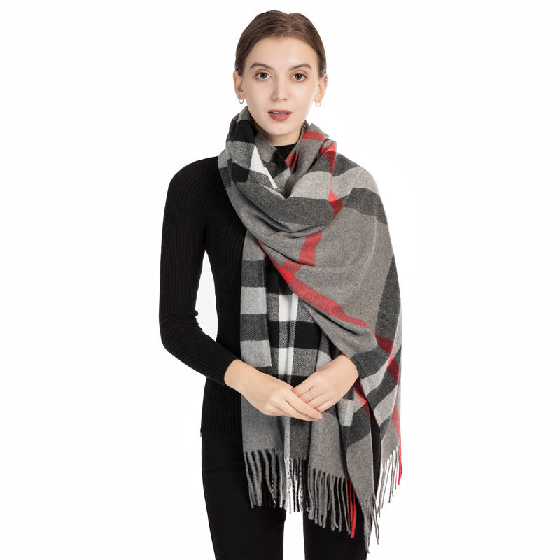 Women's Large Plaid Tassel Shawl Fashionable Warm Scarfs