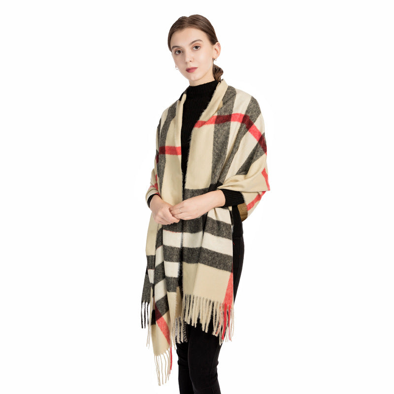 Women's Large Plaid Tassel Shawl Fashionable Warm Scarfs