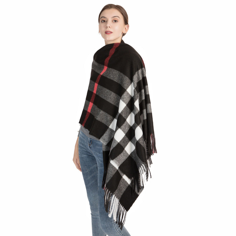 Women's Large Plaid Tassel Shawl Fashionable Warm Scarfs