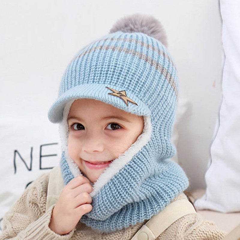 Children's Hat Fleece-lined Warm One-piece Boys Woolen Kids' Headwear