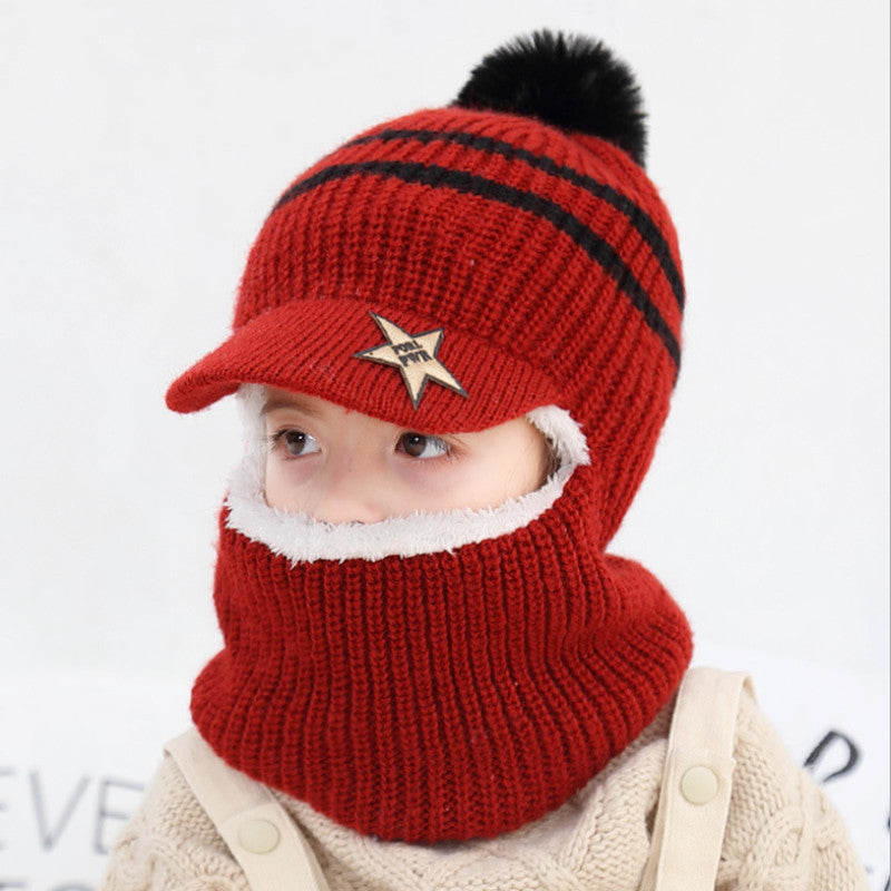 Children's Hat Fleece-lined Warm One-piece Boys Woolen Kids' Headwear