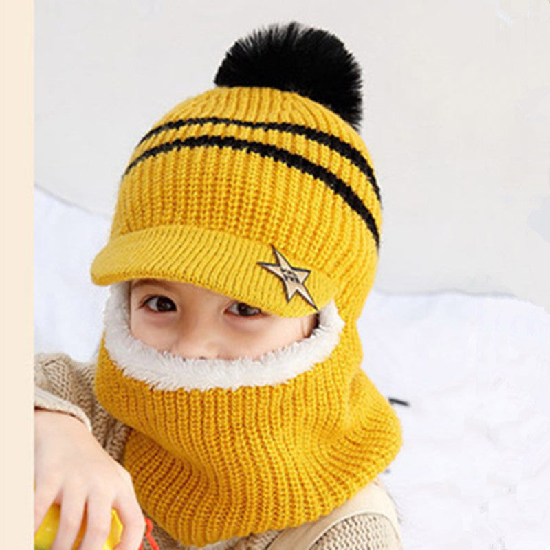 Children's Hat Fleece-lined Warm One-piece Boys Woolen Kids' Headwear