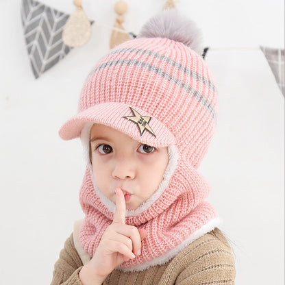 Children's Hat Fleece-lined Warm One-piece Boys Woolen Kids' Headwear