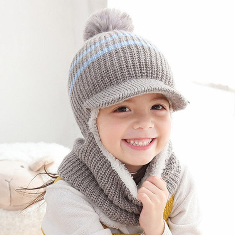 Children's Hat Fleece-lined Warm One-piece Boys Woolen Kids' Headwear