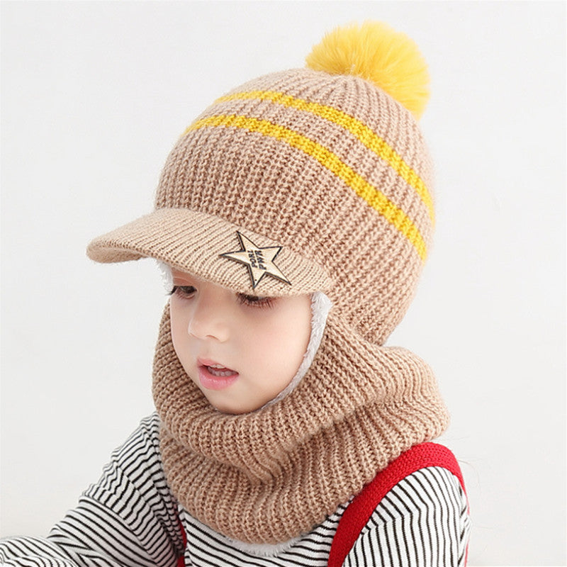 Children's Hat Fleece-lined Warm One-piece Boys Woolen Kids' Headwear