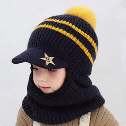 Children's Hat Fleece-lined Warm One-piece Boys Woolen Kids' Headwear