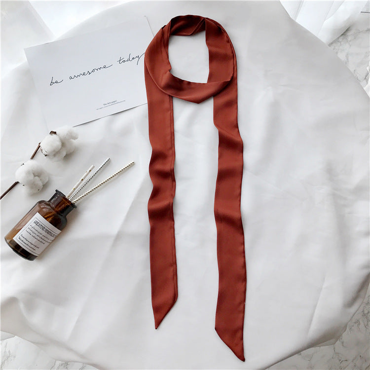 Artificial Silk Thin Narrow Long Pure Scarfs